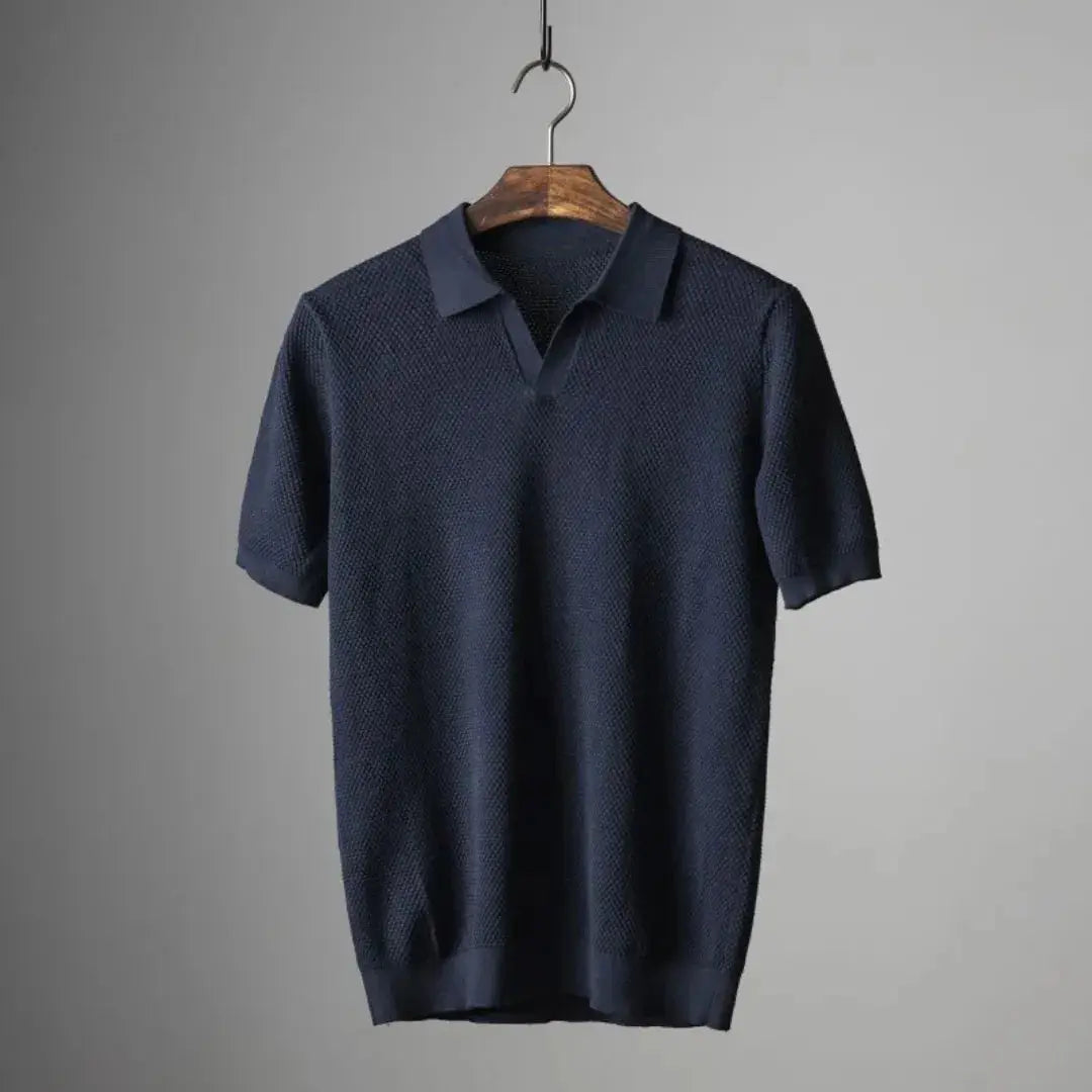 Men's white premium Peruvian cotton polo shirt with elegant waffle collar and slight stretch