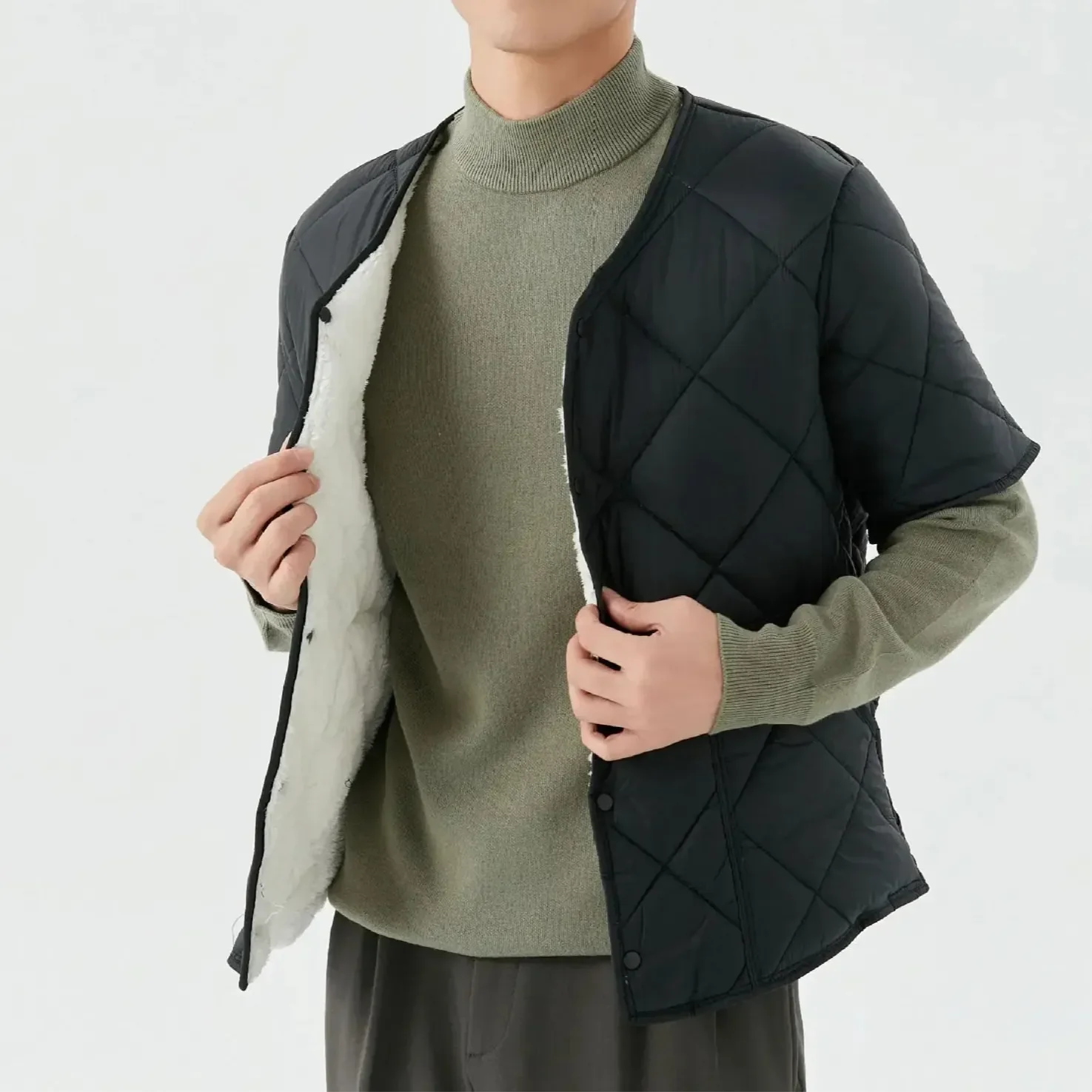 Unisex quilted vest with cozy fleece lining, lightweight polyester exterior, versatile layering style