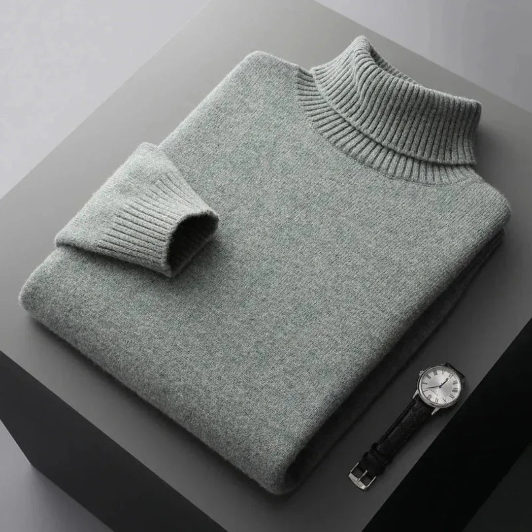 Glen unisex pure wool turtleneck sweater in neutral tone, ribbed knit cozy breathable everyday layering piece