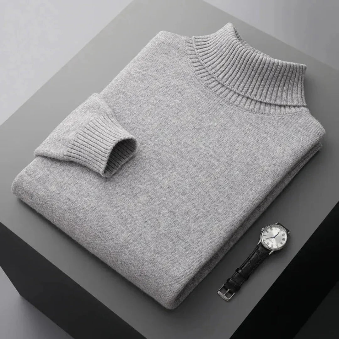 Glen unisex pure wool turtleneck sweater in neutral tone, ribbed cozy knit for breathable warmth