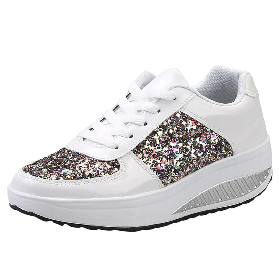 Women's glitter embellished platform sneakers with cushioned sole for all-day comfort and style