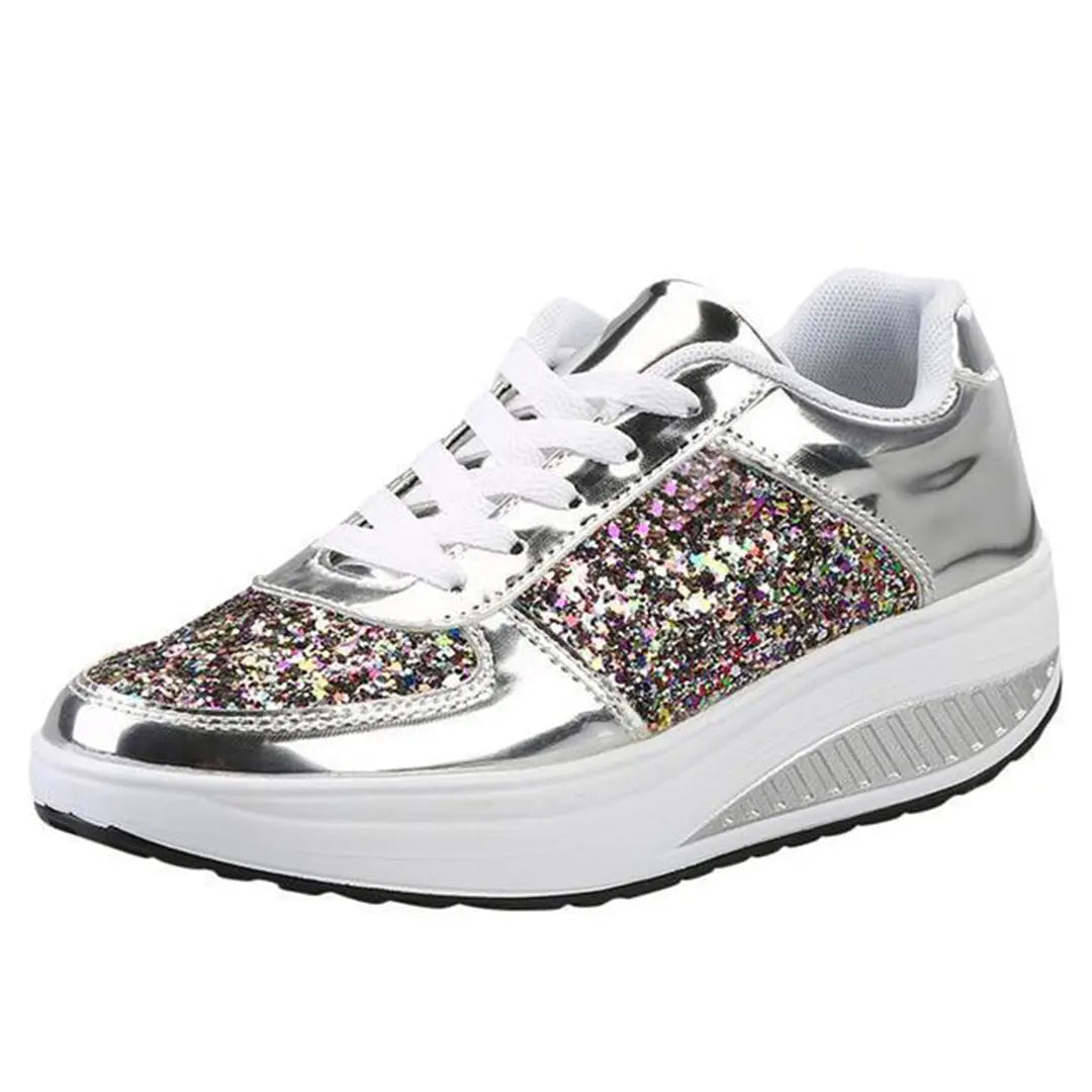 Women's glitter embellished platform sneakers with cushioned sole for all-day comfort and style