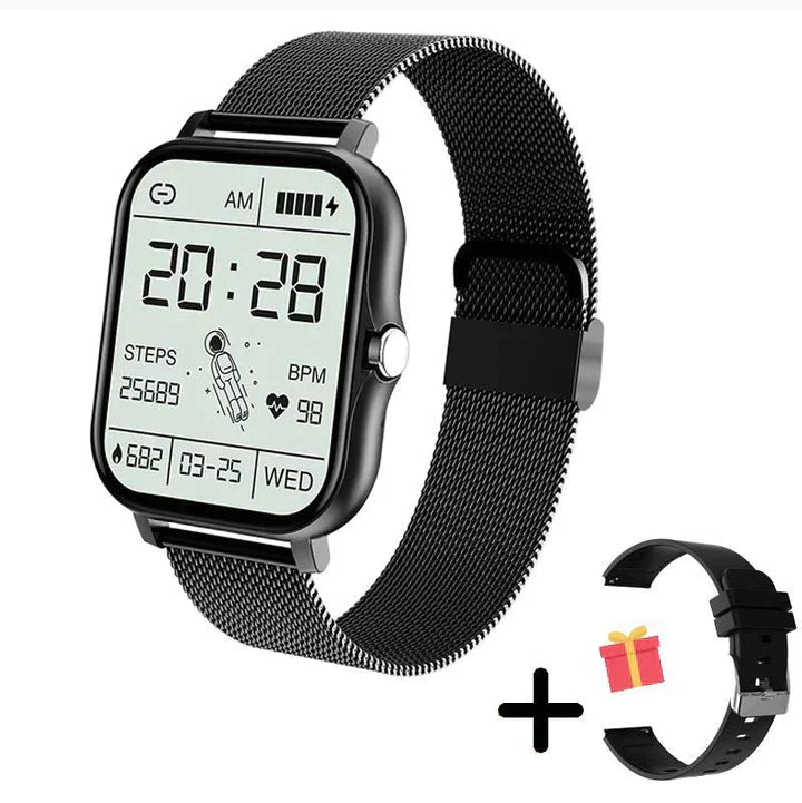Gold mesh band smartwatch minimalist design sleek touchscreen display for modern professionals