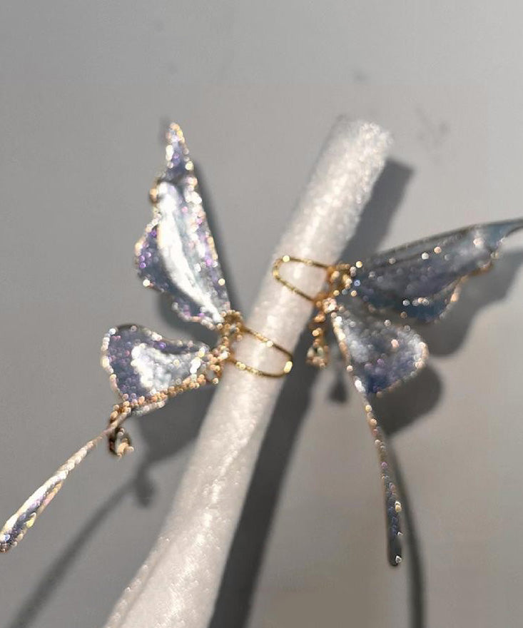 Boucles d'oreilles créoles papillon en cuivre bleu dégradé - Urbann-Vibe