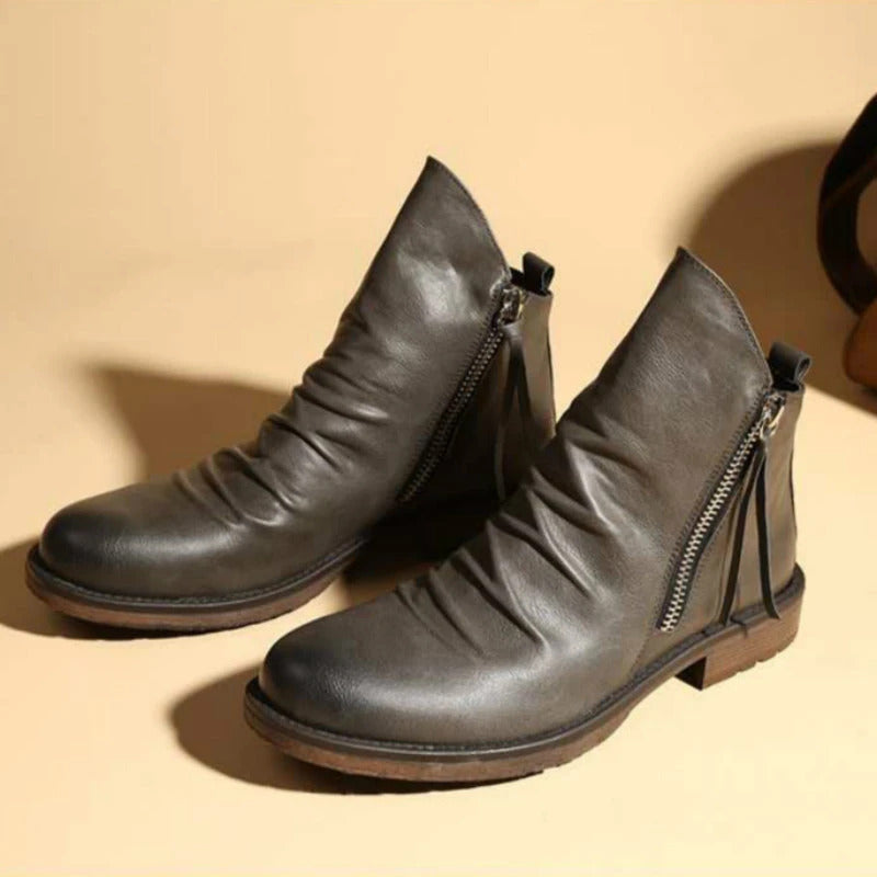 Men's casual ankle boots loose silhouette side zip closure autumn style slip-on durable build