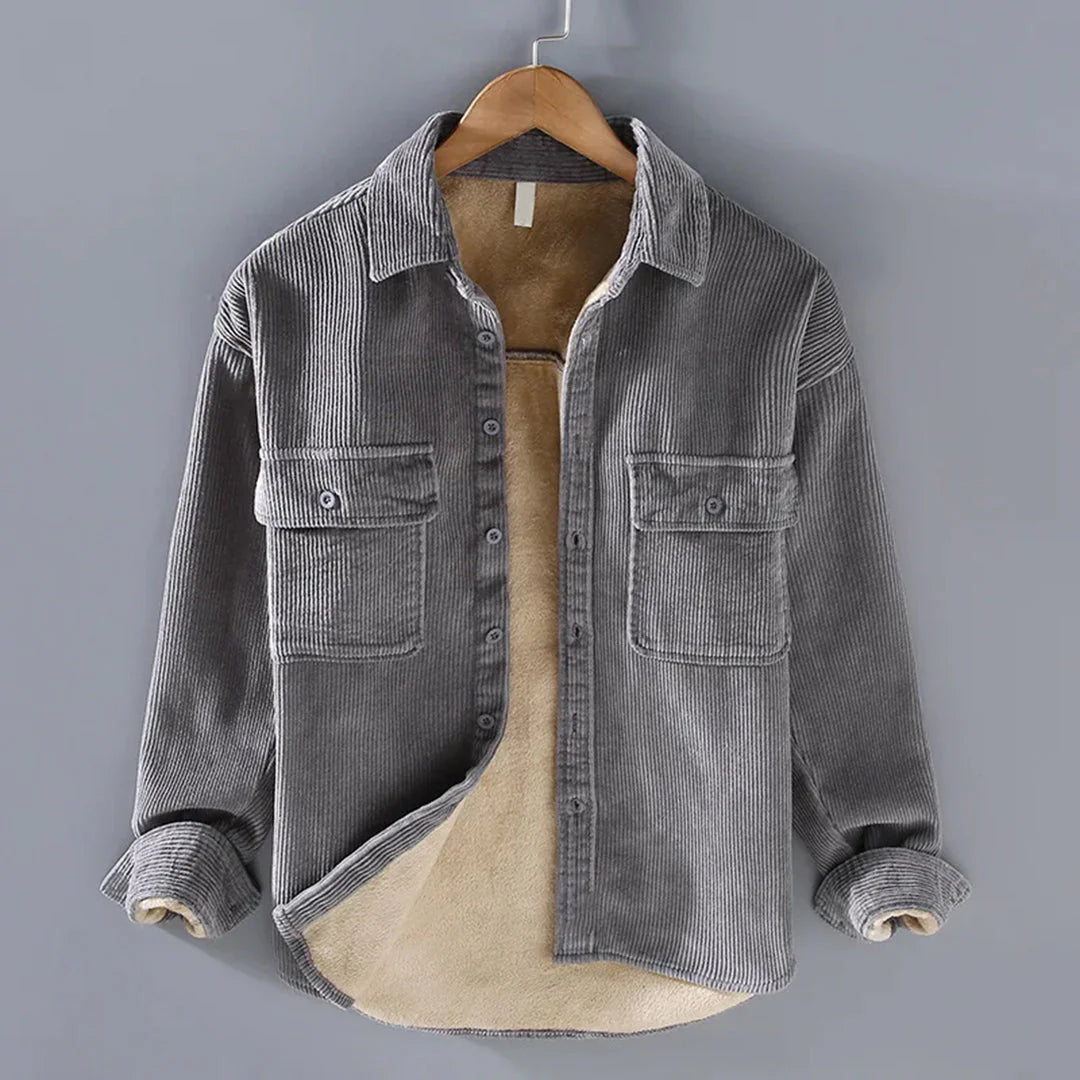Men's brown corduroy winter shirt classic relaxed fit warm textured fabric all-season durable style