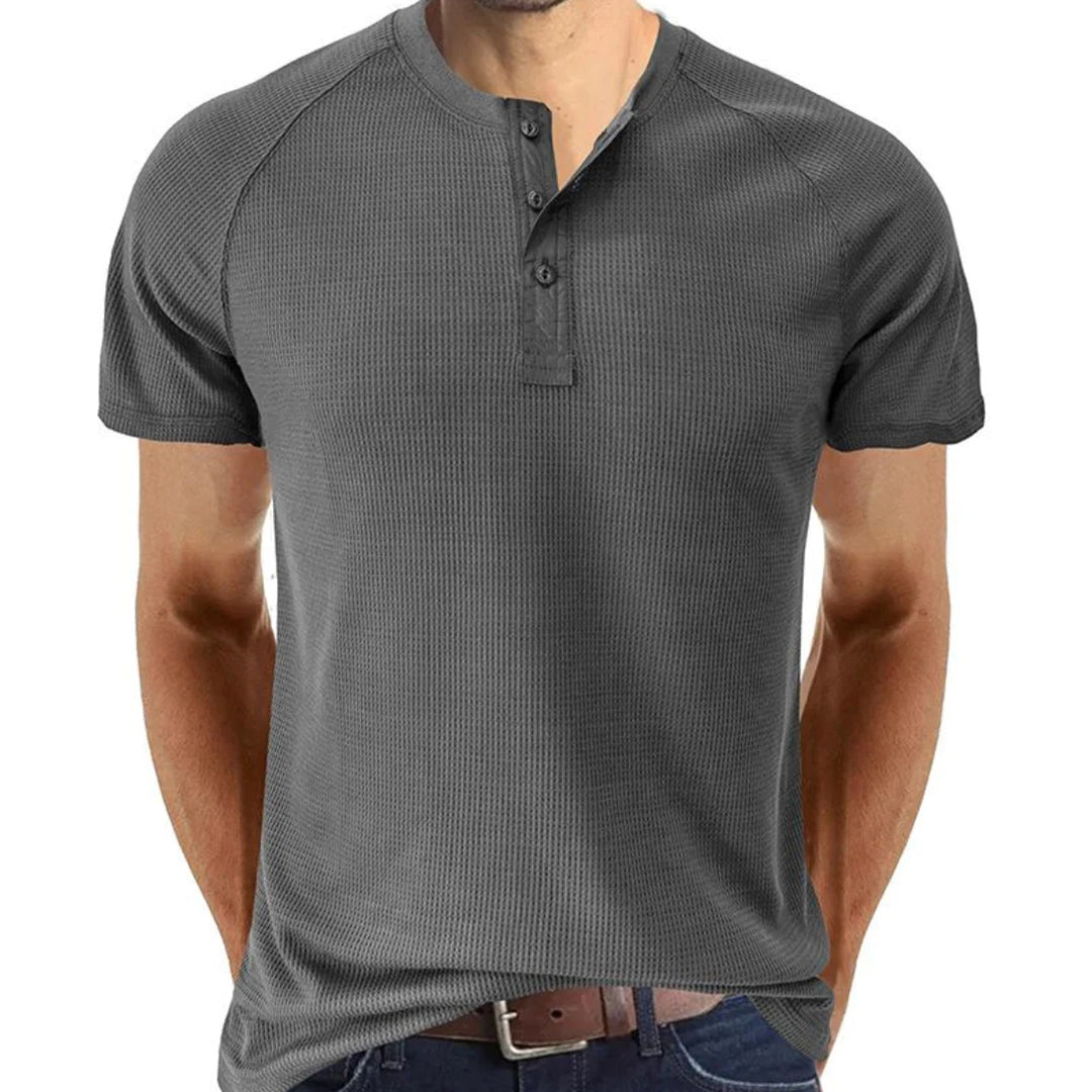Men's slim-fit Henley T-shirt soft knit short sleeve breathable casual tee urban style