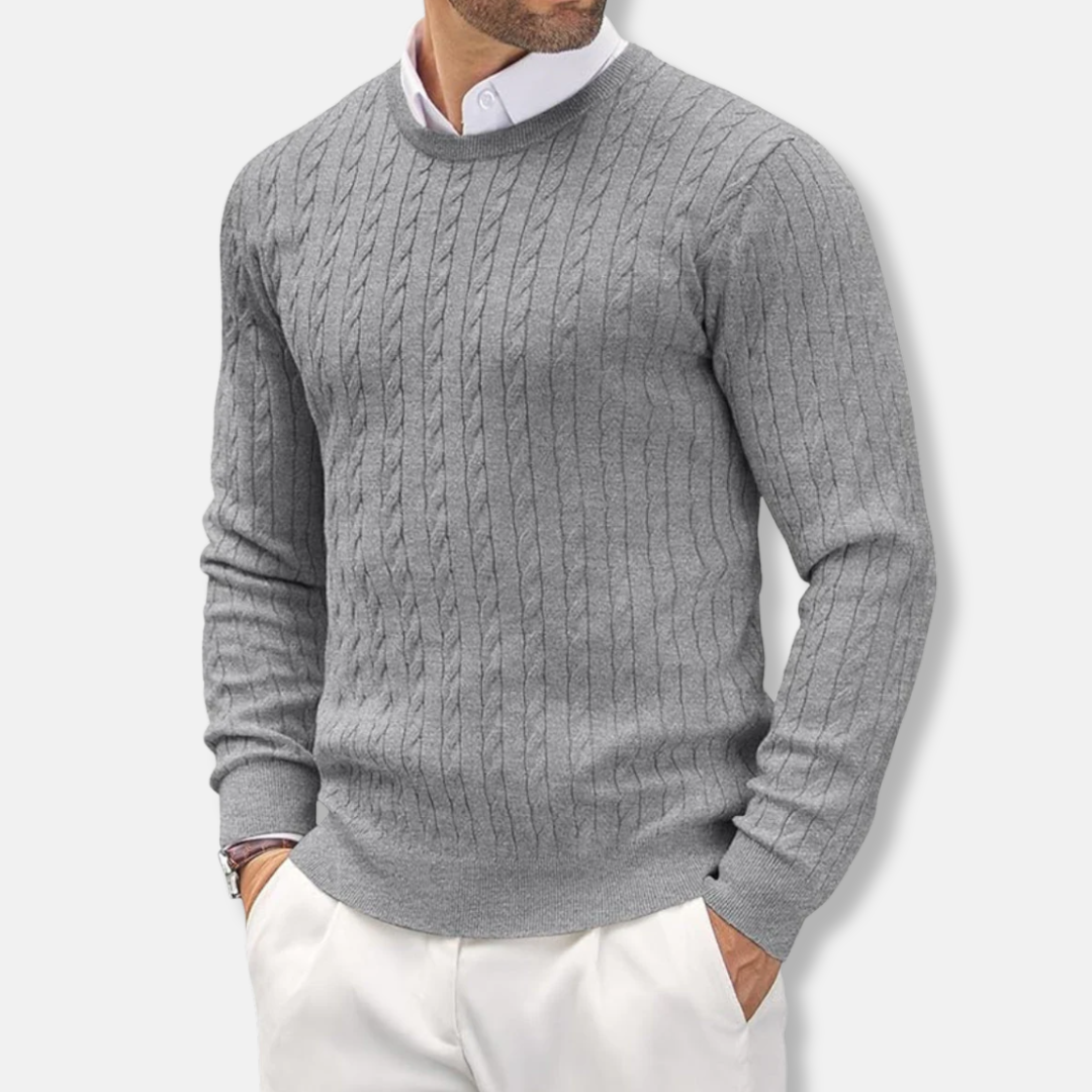 Urbann Vibe men's slim fit cable knit sweater round neck fine knit neutral everyday style