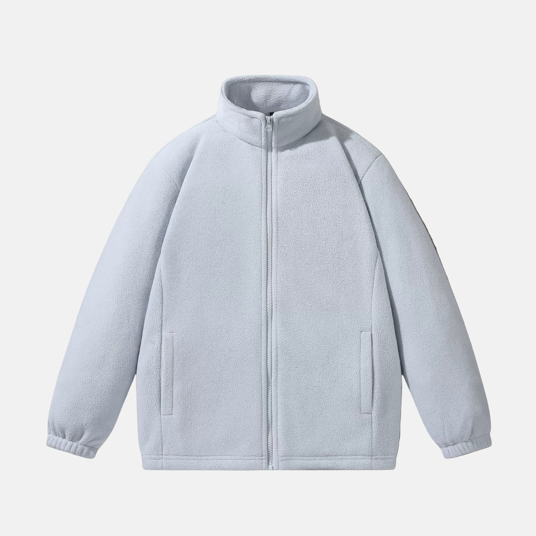 Men's gray fleece jacket relaxed fit full-zip stand-up collar cozy winter outerwear Urbann-Vibe