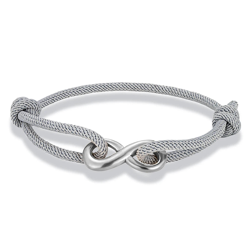 Stainless steel infinity charm braided cord bracelet adjustable minimalist unisex everyday accessory