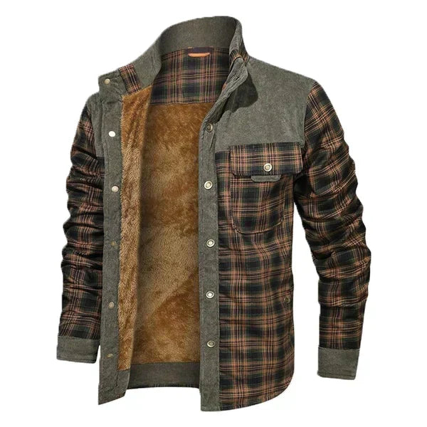 Men's checked winter jacket structured fit lined interior practical pockets cold weather style