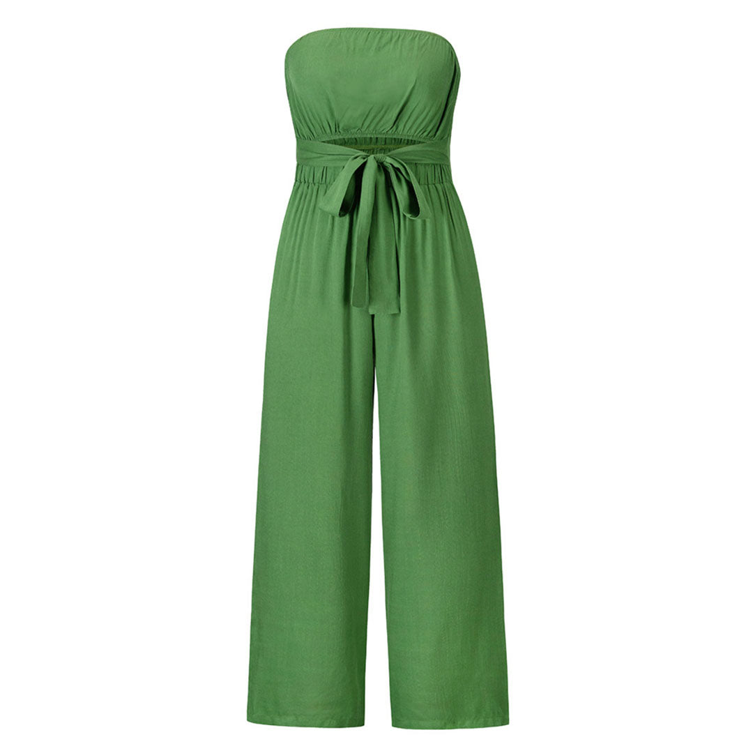 Strapless wide-leg women's jumpsuit with waistband accent for elegant all-day comfort