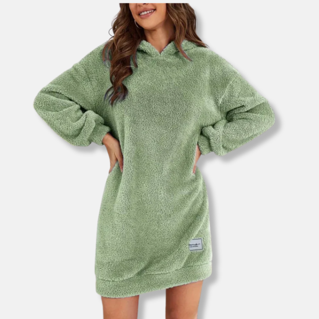Women's oversized fleece hoodie dress long sleeve casual lounge wear soft plush comfort fit