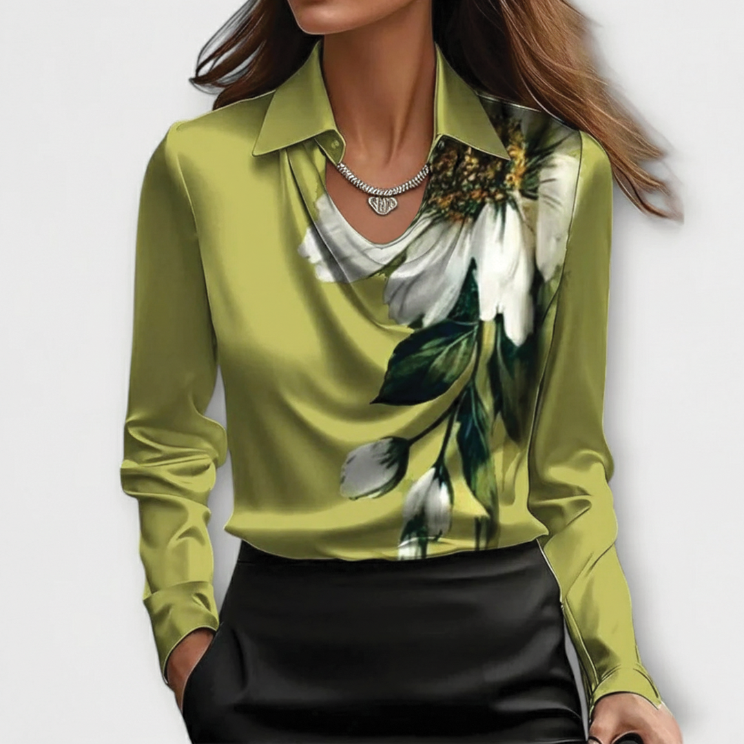 Scarlett satin blouse women slim fit draped cowl neck glossy finish versatile workwear