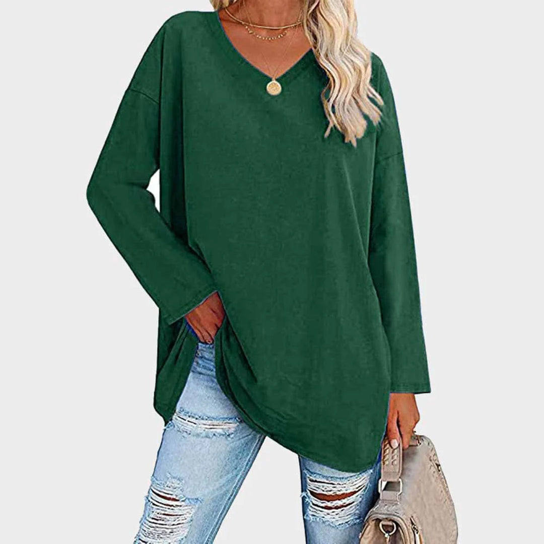 Addison women casual loose fit long sleeve top V-neck relaxed silhouette everyday comfort style