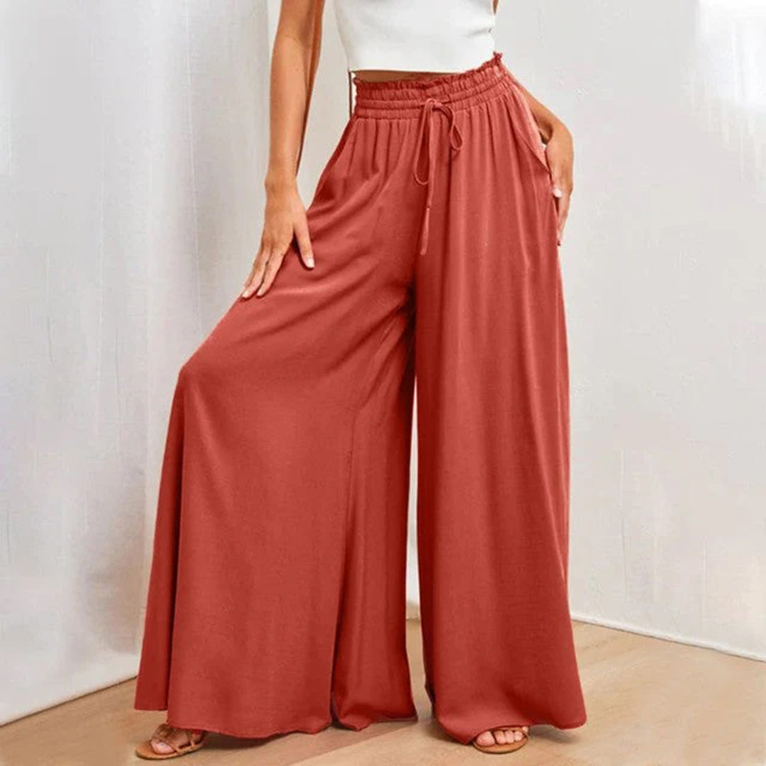 Women's lightweight high-waist trousers with drawstring waist, breathable cotton blend, relaxed Nordic fit