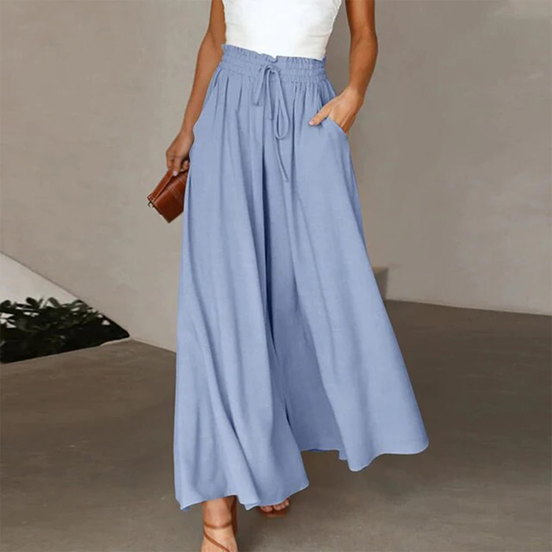 Women's lightweight high waist trousers with drawstring pockets, breathable cotton blend for all-day comfort