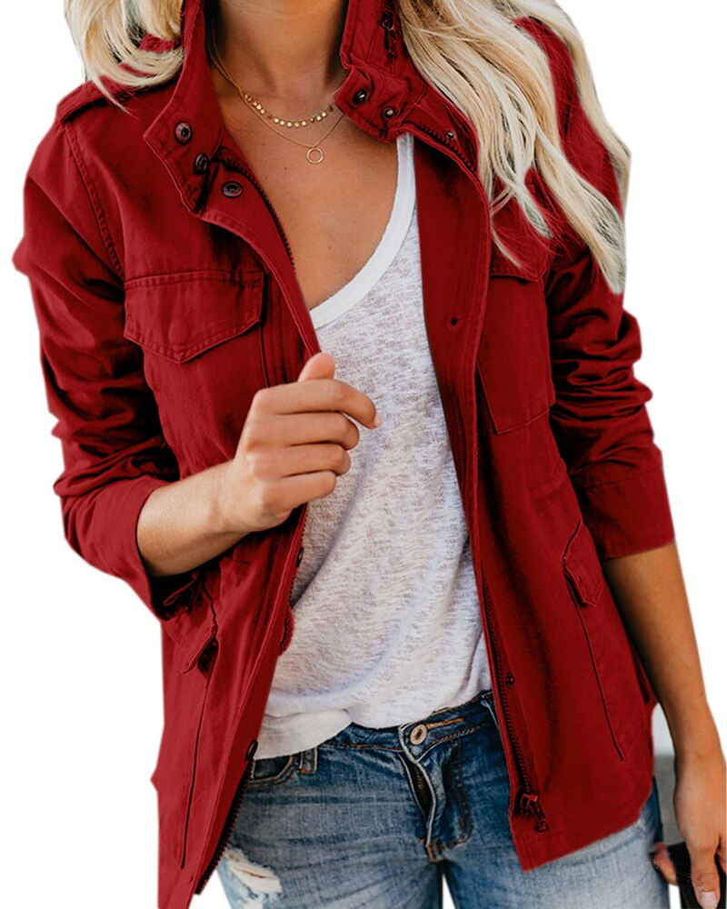 Women's cotton blend mid layer jacket slightly tailored fit with practical pockets everyday comfort