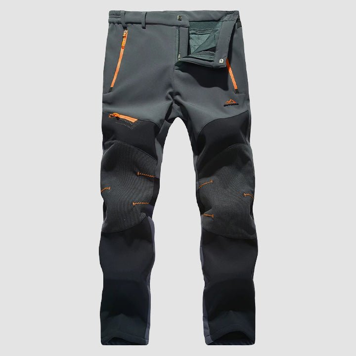 Men's fleece-lined softshell hiking pants water-resistant cold weather outdoor adventure zip pockets