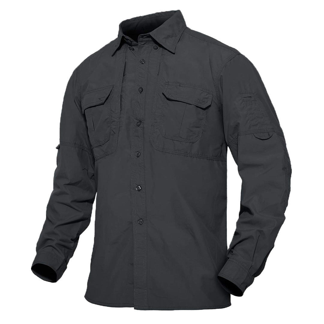 Men's quick-dry long sleeve hiking shirt, lightweight UV protection nylon, outdoor performance fit