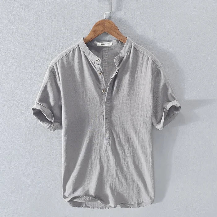 Men's classic loose-fit linen shirt breathable lightweight fabric ideal for warm weather styling