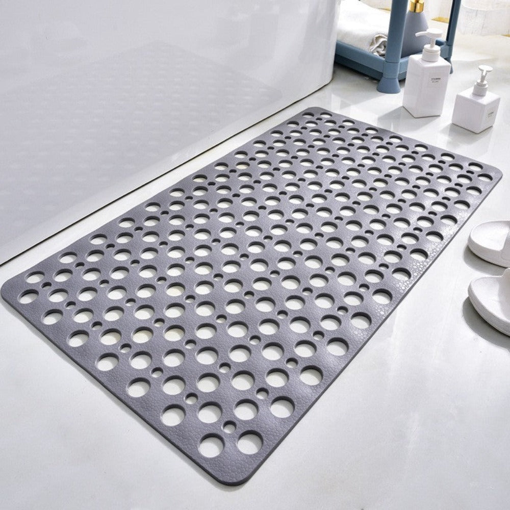Premium gray non-slip rubber shower mat with drainage holes and textured surface for seniors