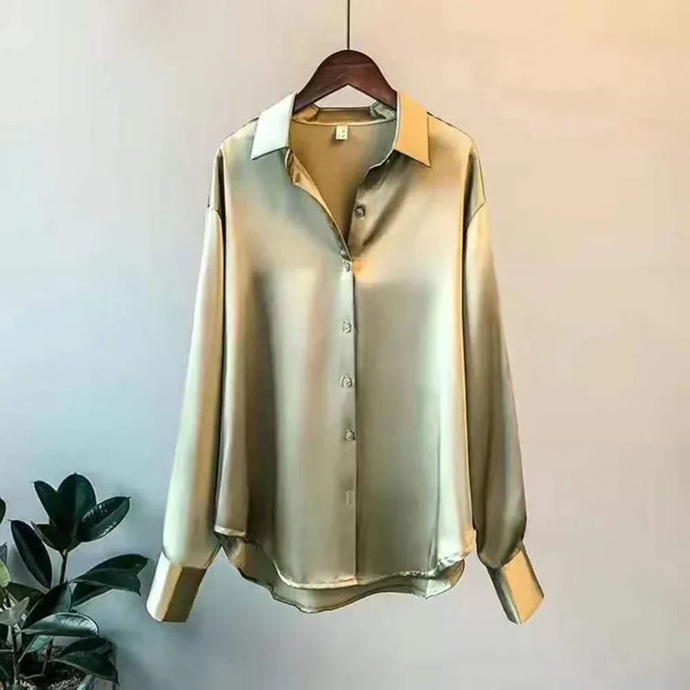 Women's relaxed fit long sleeve blouse with classic button-down front for effortless everyday style