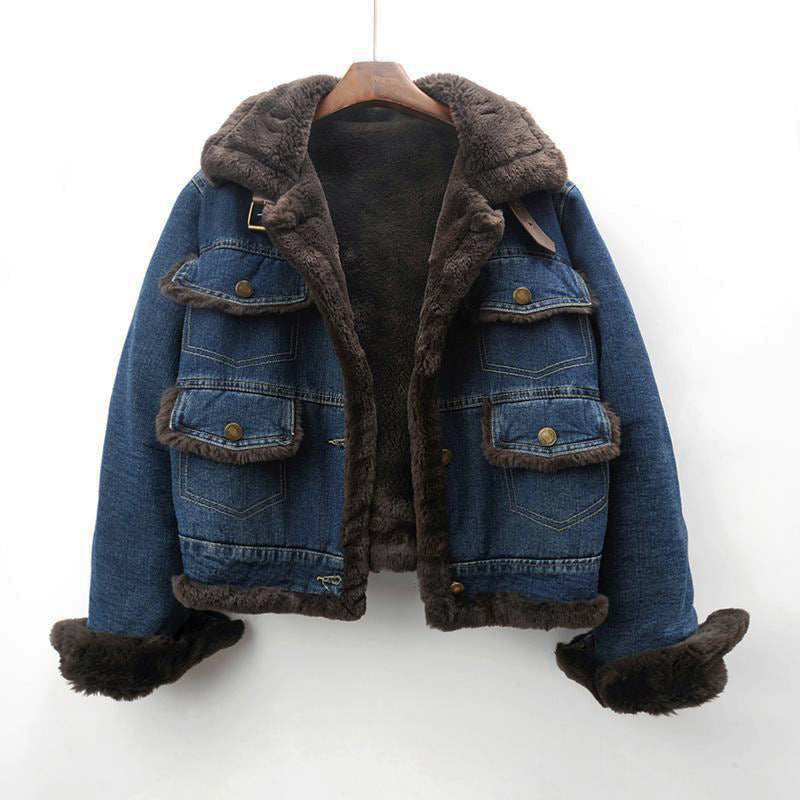 Vintage denim-inspired coat college style relaxed fit with timeless retro silhouette