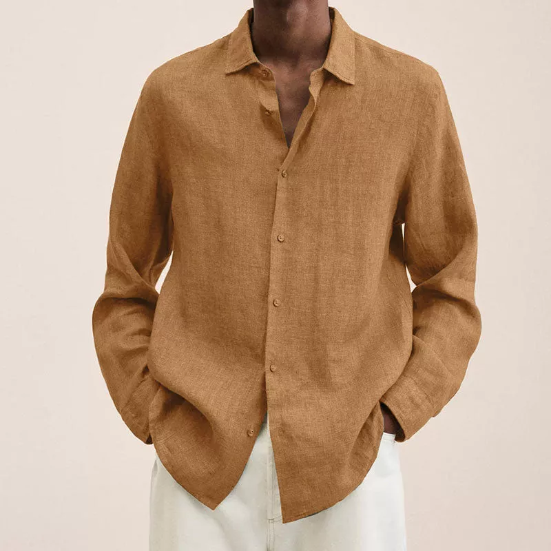 Men's casual linen shirt Noah natural tone spread collar breathable everyday fresh elegant cut