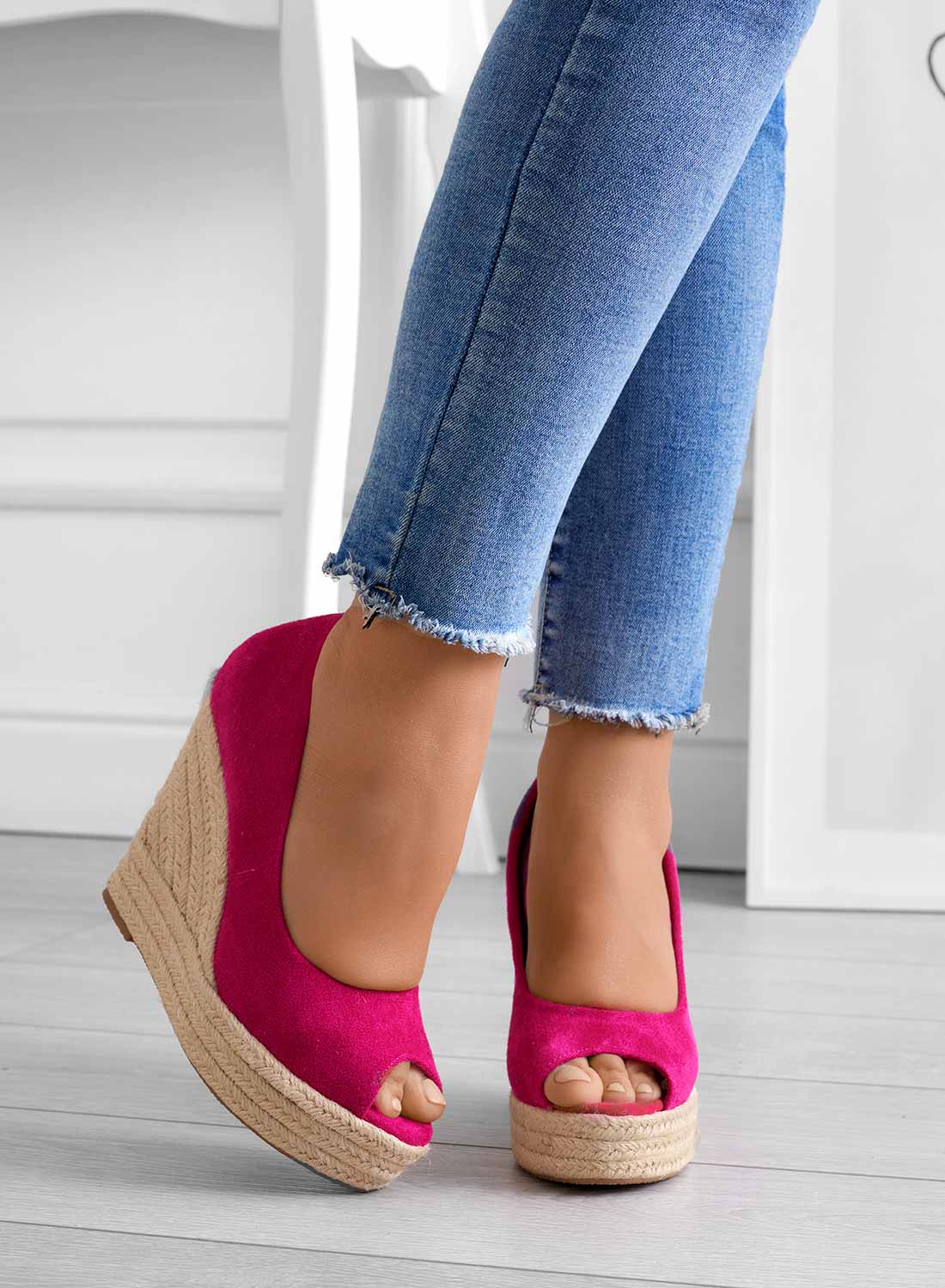 Women's suede wedge slip-on sandals in neutral tone, elegant silhouette with all-day comfort design