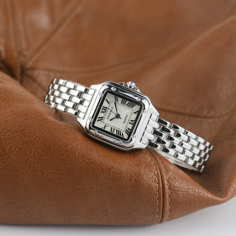 Square women's watch steel bracelet elegant modern look durable stainless steel band classic design