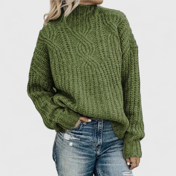 Women's loose fit textured knit sweater in casual style with relaxed silhouette for cozy layering