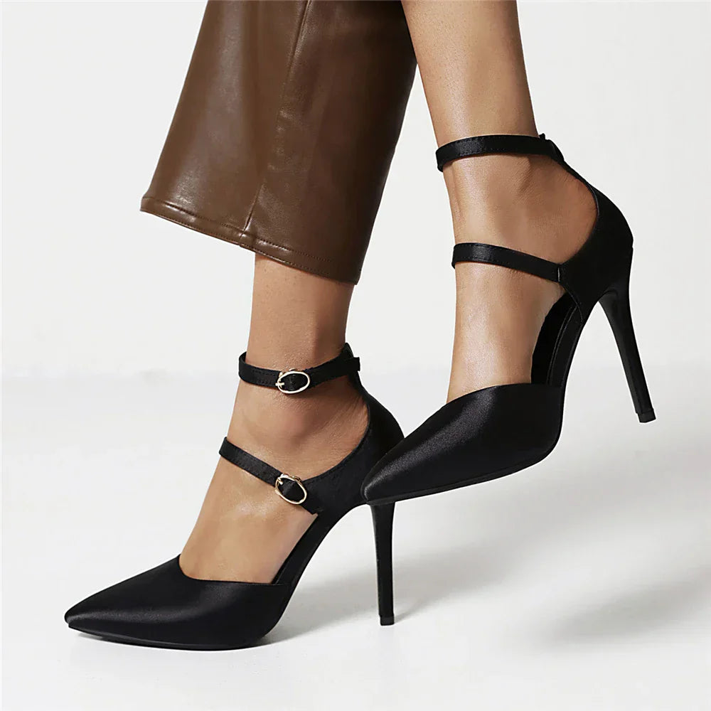 Kaelyn satin pumps in elegant finish with 8cm heel, perfect for evening wear and formal occasions