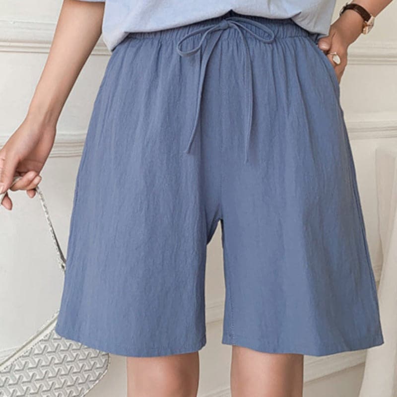 Women's knee-length relaxed fit cotton blend shorts with elastic drawstring waist in casual style