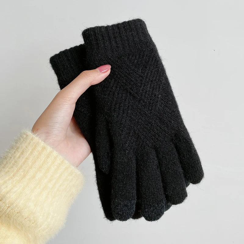 Unisex diamond knit cashmere blend gloves touchscreen fingertips double layer ultra soft winter