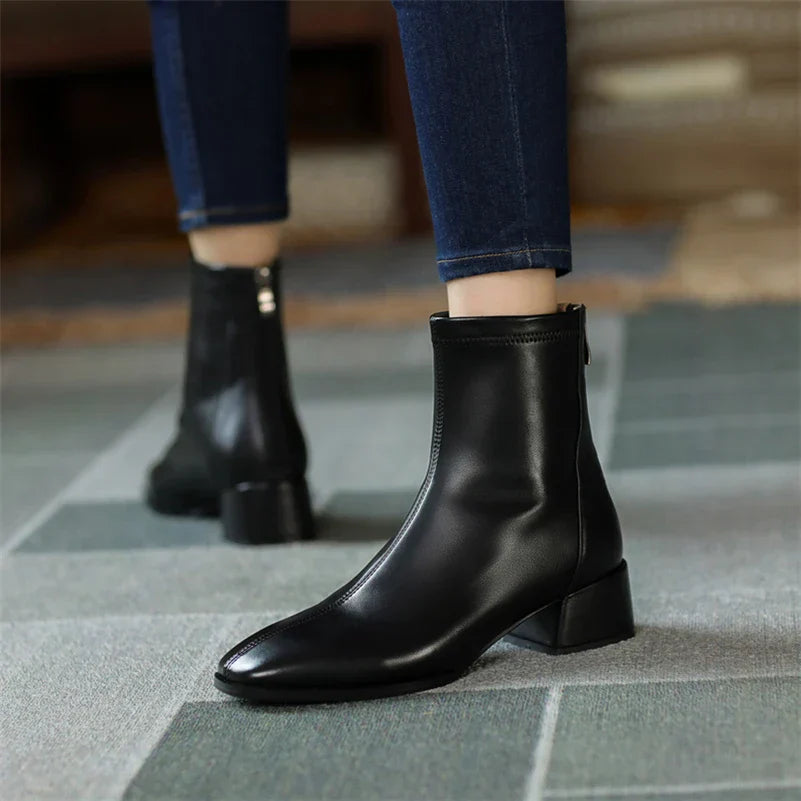 Women's genuine leather ankle boots round toe versatile style durable all-day comfort refined aging finish
