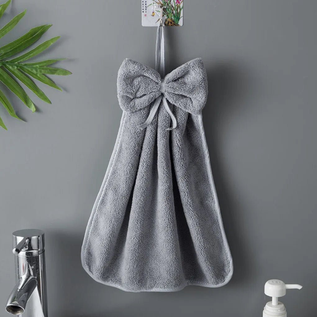 Coral velvet bow charm towel ultra-soft microfiber quick-dry absorbent kitchen bath use