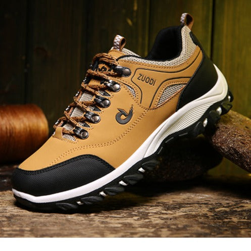 Men's breathable mesh hiking shoes with synthetic PU leather, lightweight trail design and non-slip grip