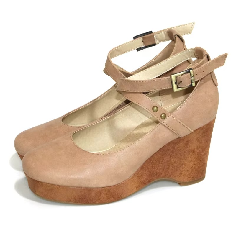 Brown chunky platform Mary Jane heels with buckle strap, gothic-inspired block heel for women