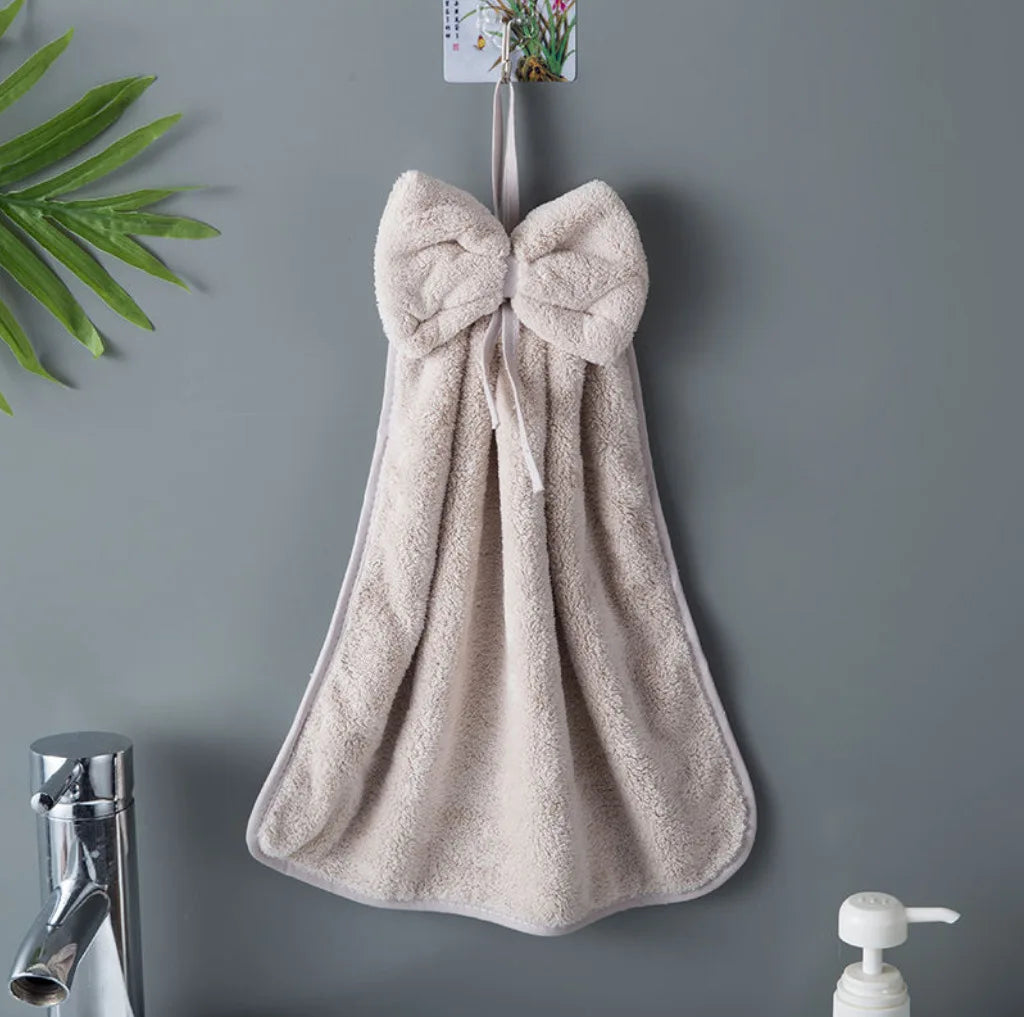 Coral velvet bath towel set with bowknot accent ultra soft microfiber quick-dry absorbent