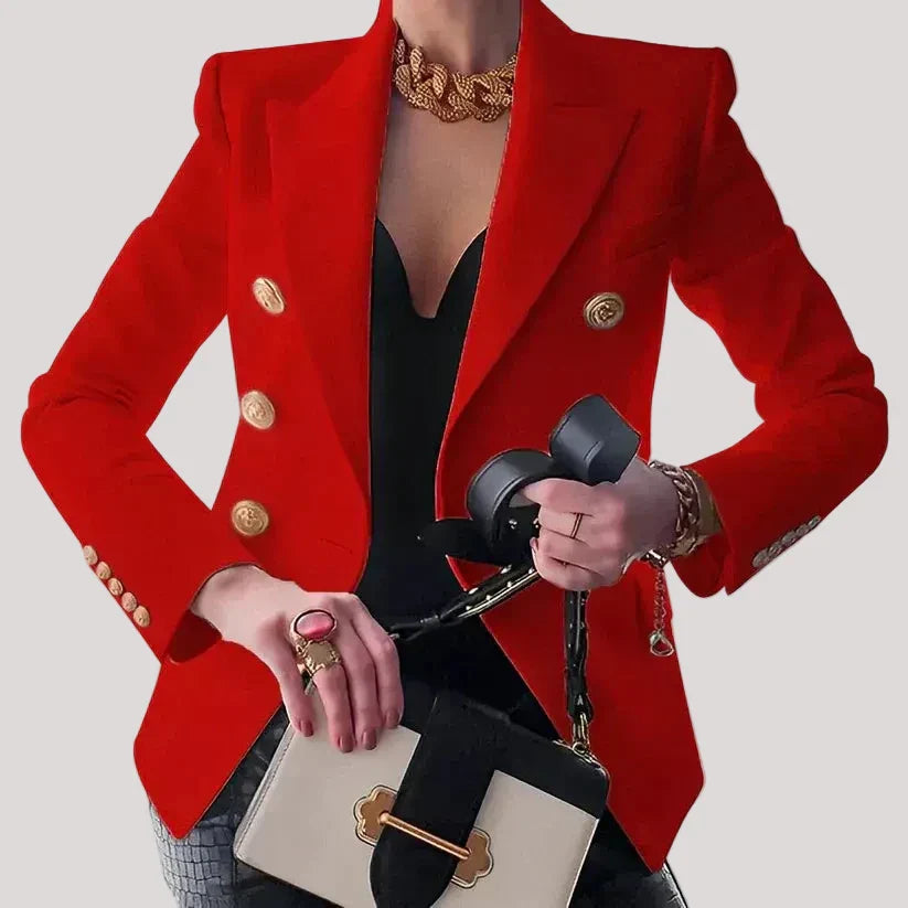 Women's structured double-breasted blazer tailored chic fit with clean polished silhouette for office