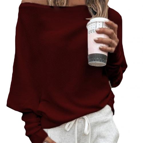 Women's off-shoulder ribbed knit oversized sweater in neutral tone, long sleeves casual chic fall style