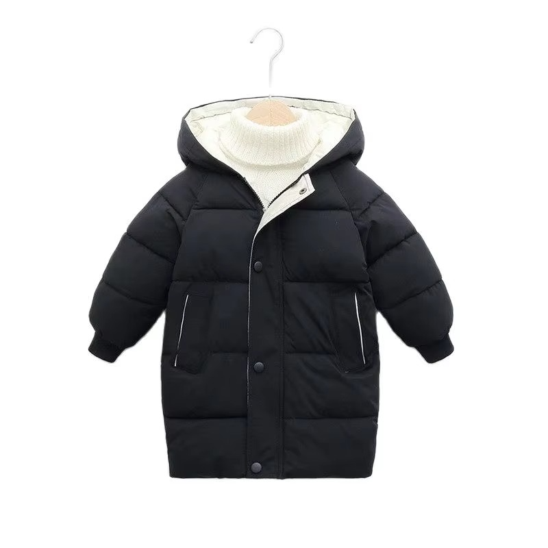 Kids long hoodie jacket thick winter coat boys girls ages 4-10 sporty unisex style warm polyester