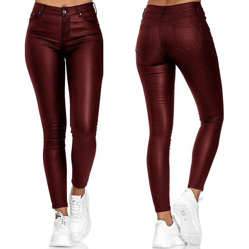 Women's black stretchable leather pants slim-fit silhouette with built-in stretch for all-occasion wear