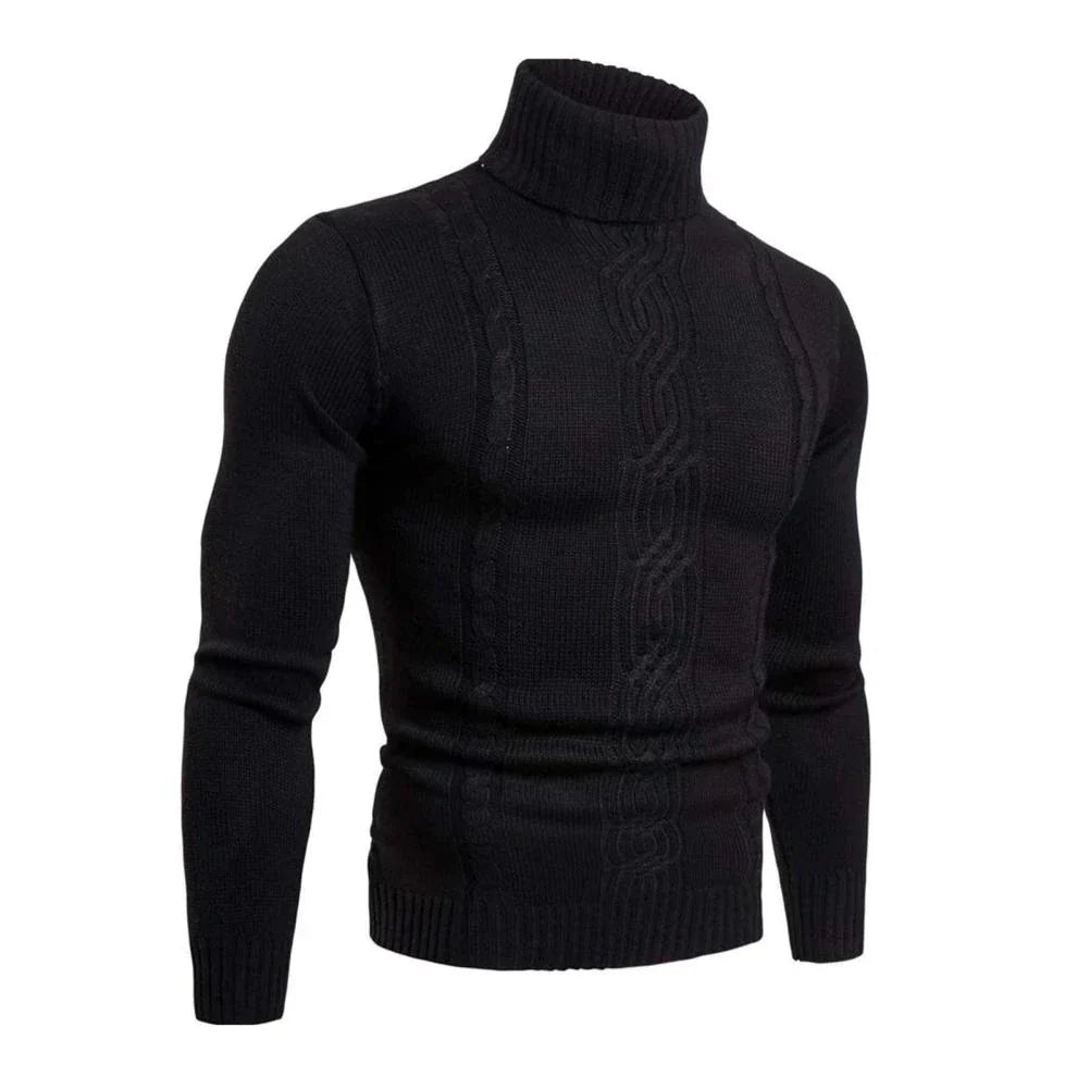 Adrian cable knit sweater high turtleneck cozy thick knit winter style warm structured silhouette