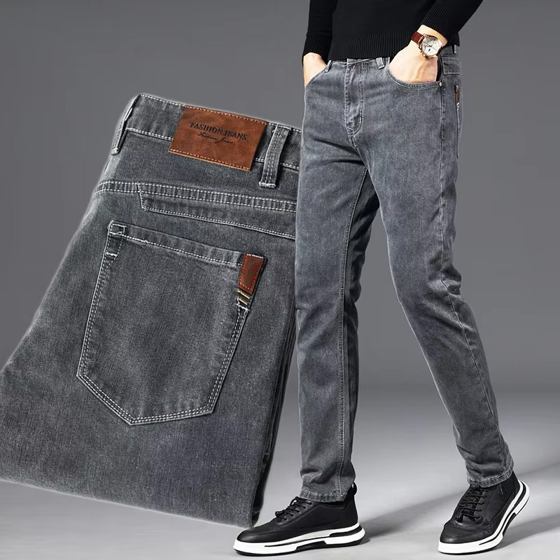 Men's black vintage wash straight fit stretch denim jeans with all-day comfort elastic waistband