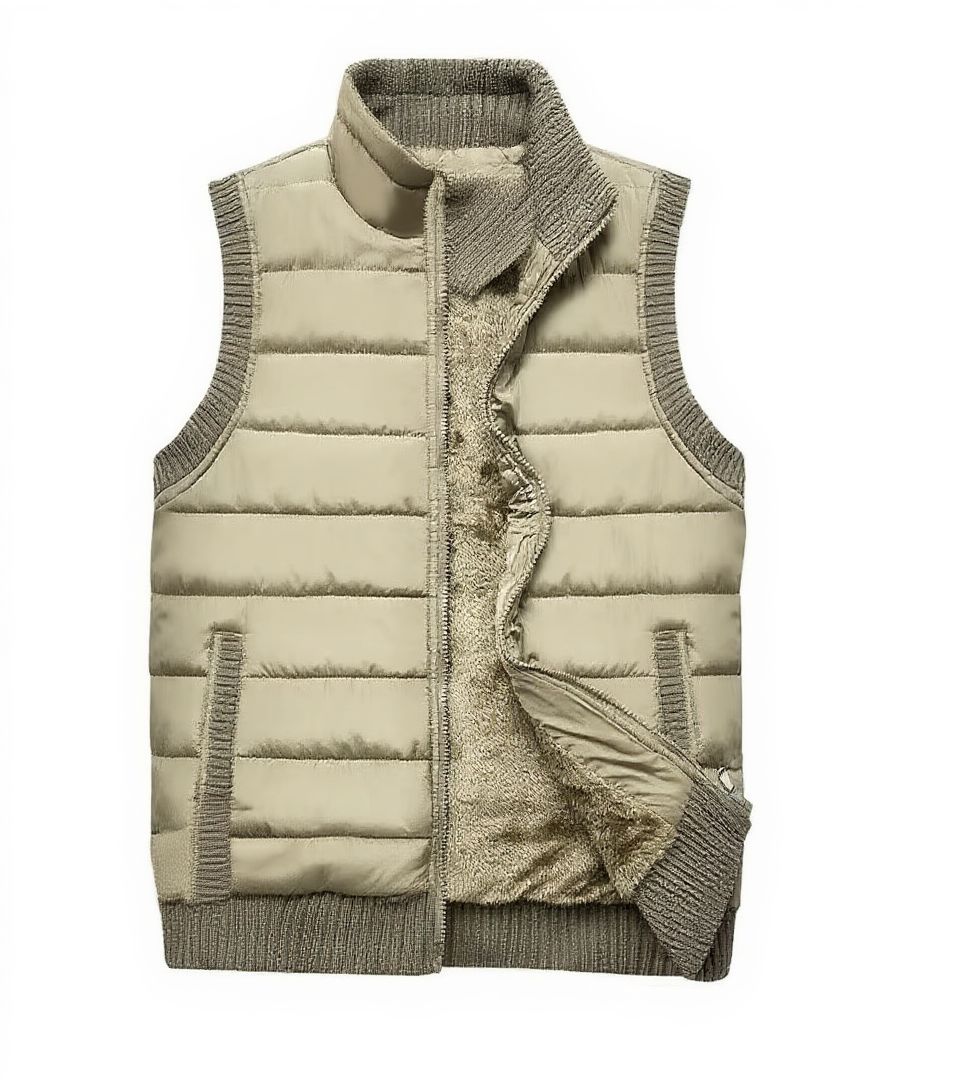 Men's gray fleece vest multi-pocket utility design lightweight warmth hiking outdoor style