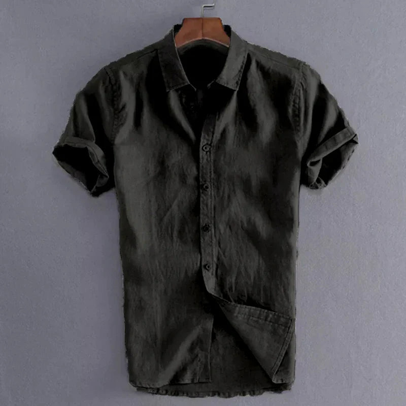 Klinst men casual short-sleeve lapel shirt breathable soft fabric retro style vacation wear
