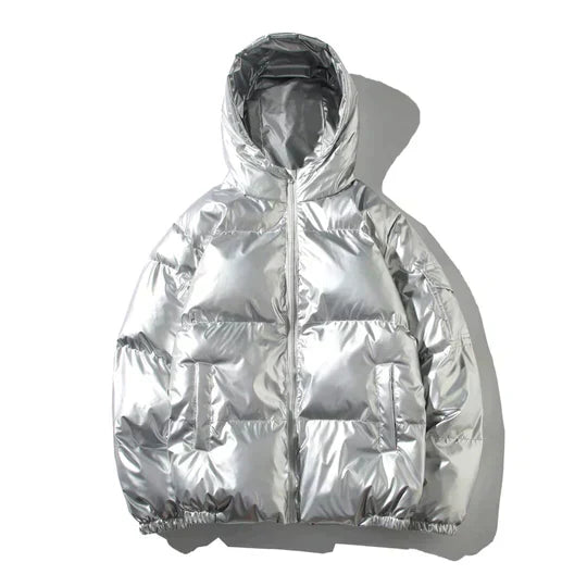 Men's navy blue windproof puffer jacket with multi-layer insulation and weatherproof rain shield design