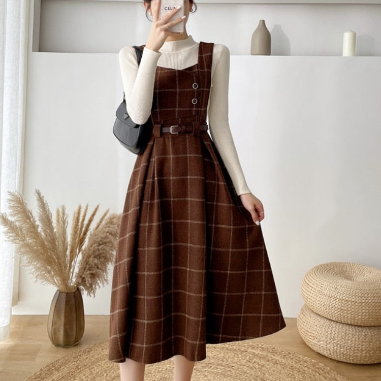 Women's vintage checkered dress in timeless pattern, versatile layering style with classic modern flair